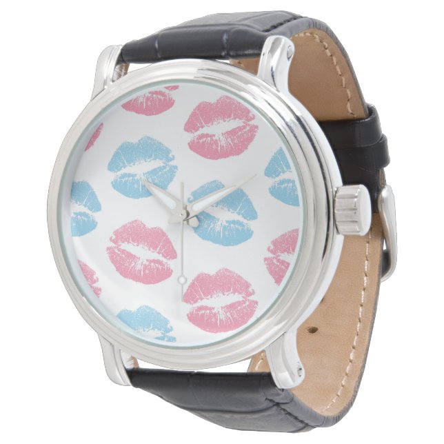 Blå och rosa läppmönster, Läppstift, Kyss Armbandsur (Vinklad)