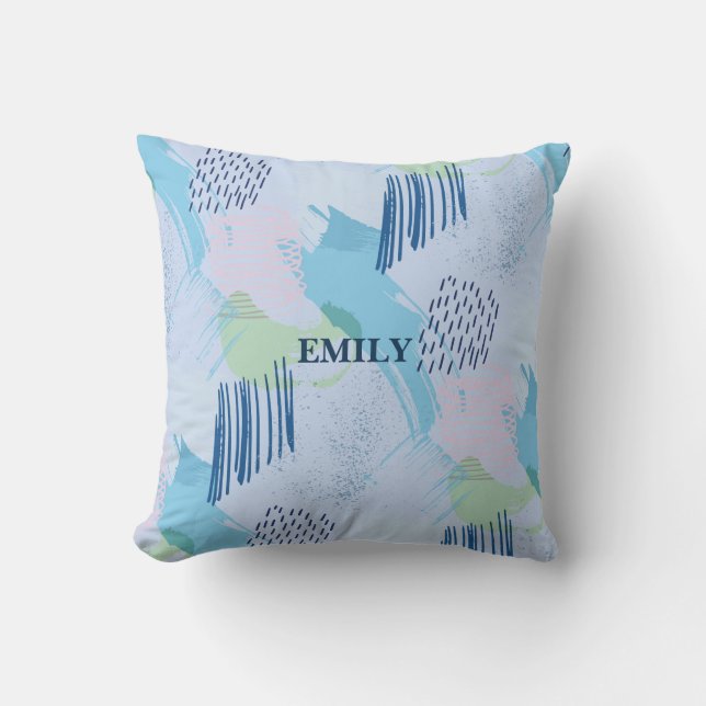 Blå och Rosa Linjer och Spiral Kudde (Framsida)