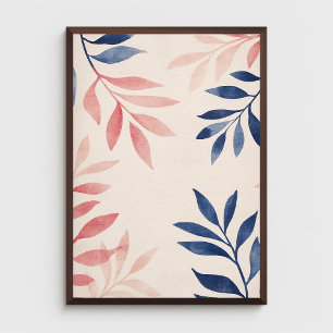 Blå och Rosa Löv Mönster på Pastellns Rosa Poster