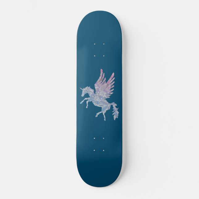Blå och rosa mandala-mönster Enhörning Pegasus Mini Skateboard Bräda 18,5 Cm (Framsida)