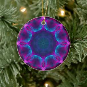 Blå och Rosa Neon Mörk Kaleidoskop Gradient Julgransprydnad Keramik