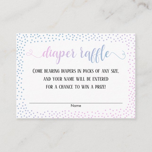 Blå och Rosa Ombre Confetti Diaper Raffle Cards Tilläggskort (Framsida)