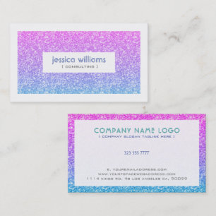Blå och rosa ombre glitter visitkort
