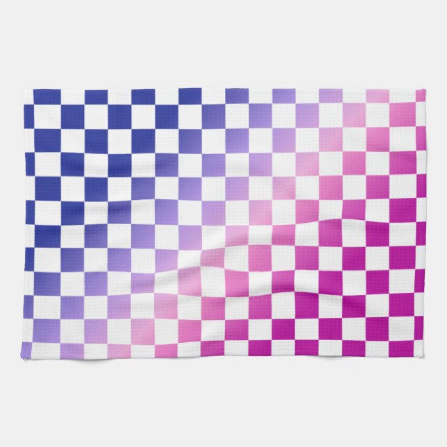 Blå och rosa ombré rutigt mönster kökshandduk (Horisontell)