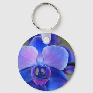 Blå och Rosa Orchid Nyckelring
