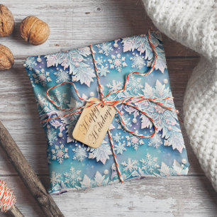 Blå och Rosa Pearl Snowflake Julvinter Presentpapper