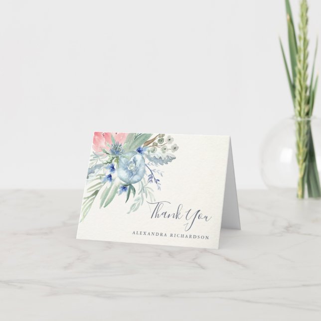 Blå och Rosa Peony Baby Shower | Tack (Framsida)