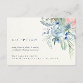 Blå och Rosa Pion Vattenfärg Bröllopsmottagning Tilläggskort