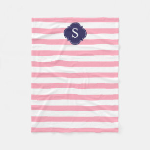 Blå och Rosa Rand Monogram Fleecefilt
