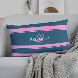 Blå och Rosa Rand Mönster Monogram Lumbarkudde
