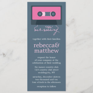 Blå och Rosa Retro Mixtape Bröllop Inbjudningar