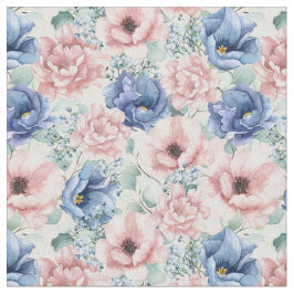 Blå och Rosa ros Fabric Tyg