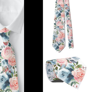 Blå och rosa rosor blommor blomster formell halsdu slips