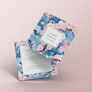 Blå och Rosa Sakura Flowers Fyrkantigt Visitkort
