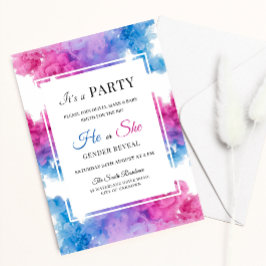 Blå och Rosa Smoke Bomb Baby Gender Reveal Party Inbjudningar