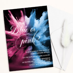 Blå och Rosa Smoke Explosion Baby Gender Reveal Inbjudningar