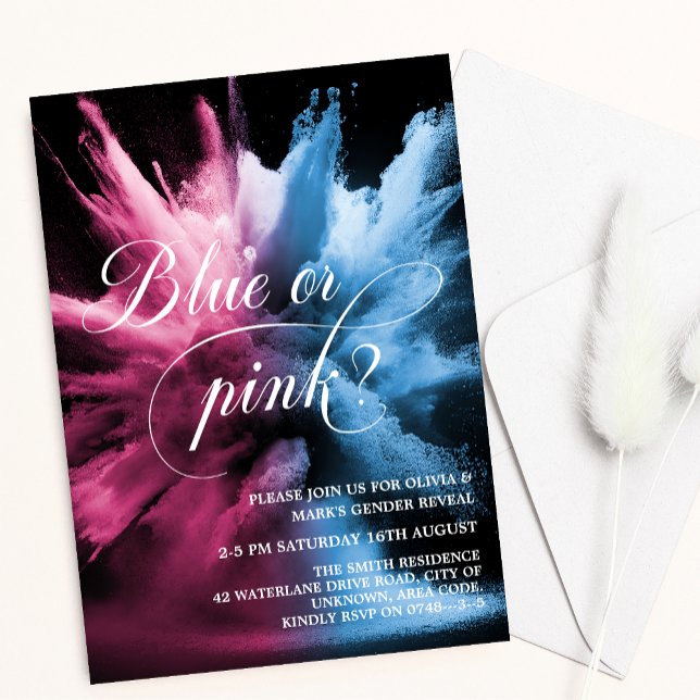 Blå och Rosa Smoke Explosion Baby Gender Reveal Inbjudningar (Skapare uppladdad)