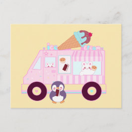 Blå Och Rosa Söt Kanin Glassbil Vykort