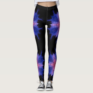 Blå och rosa stjärnsvart bensin för kvinnor leggings