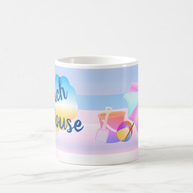Blå och rosa strandhusmugg kaffemugg (Center)