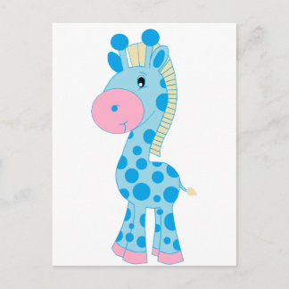 Blå och Rosa Tecknad Baby Giraffe Vykort