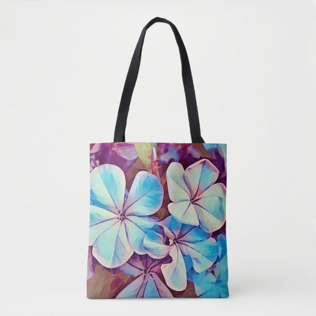 Blå och Rosa Tropical Flowers Art Tote Bag Tygkasse (Framsida)