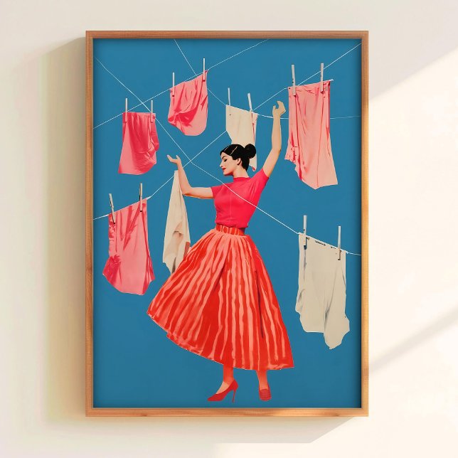 Blå och rosa tvättutskrifter Retro badrumsvägg Kon Poster (Skapare uppladdad)