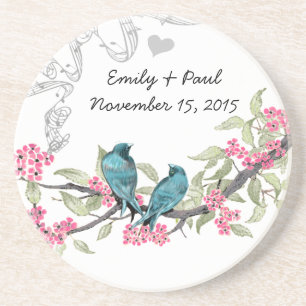 Blå och Rosa Vintage Love birds Underlägg