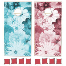 Blå och rosa vintageblommor Cornhole-set