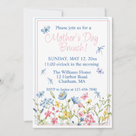 Blå och Rosa Wildblomma Garden Mors dag Brunch Inbjudningar