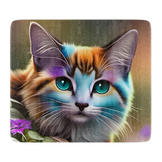 blå och roströd calico katt och blommor  (Framsidan)