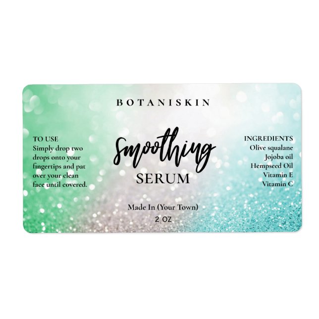 Blå- och serumetiketter för Lux Silver Glitter och Fraktsedel (Framsidan)