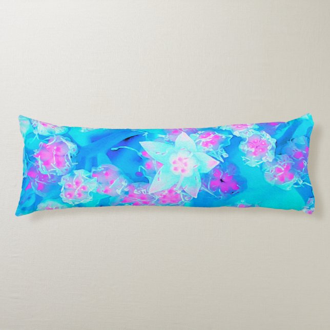 Blå och Shock rosa Succulent Underwater Sedum Kroppskudde (Framsidan)