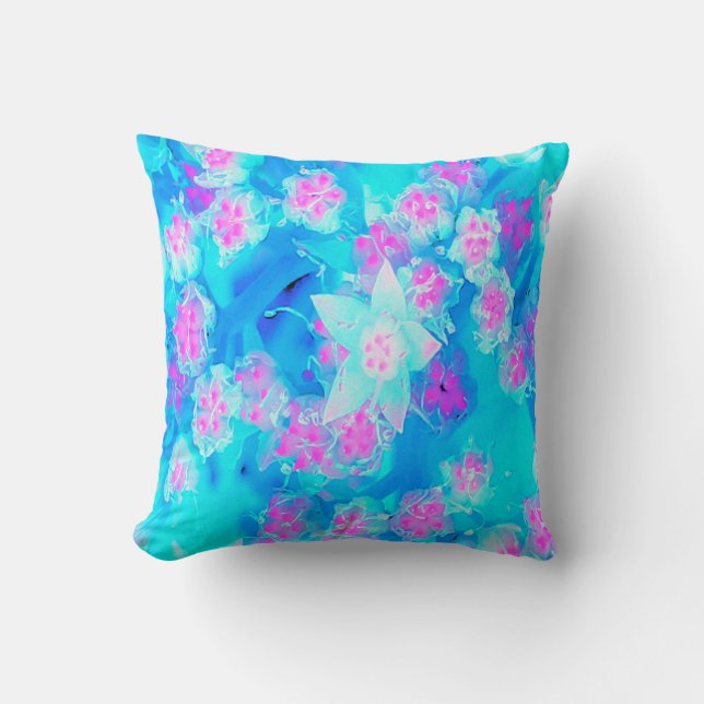 Blå och Shock rosa Succulent Underwater Sedum Kudde (Framsida)