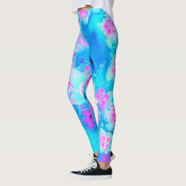 Blå och Shock rosa Succulent Underwater Sedum Leggings