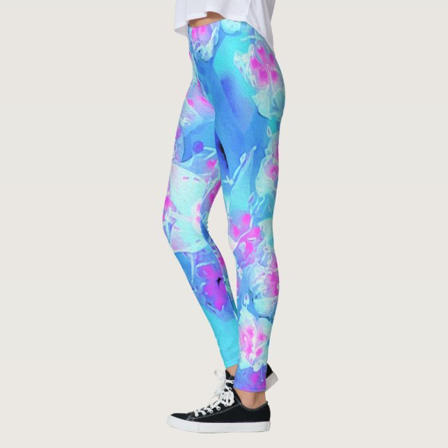 Blå och Shock rosa Succulent Underwater Sedum Leggings (Vänster)