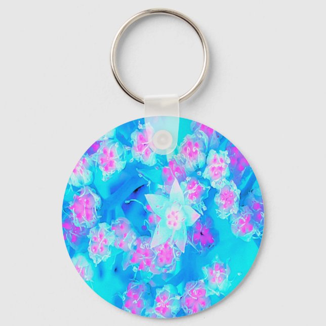 Blå och Shock rosa Succulent Underwater Sedum Nyckelring (Framsida)