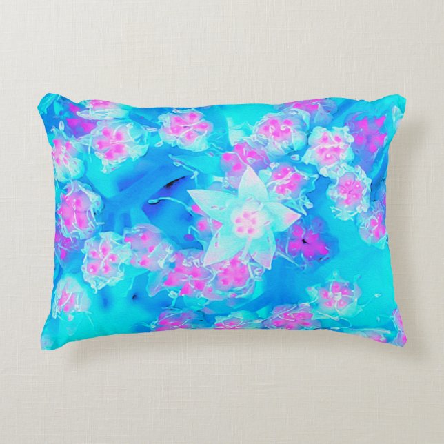 Blå och Shock rosa Succulent Underwater Sedum Prydnadskudde (Framsidan)