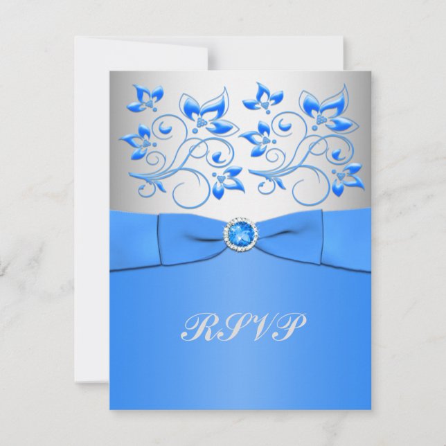 Blå och silver blomsterformad RSVP-kort Inbjudningar (Framsida)