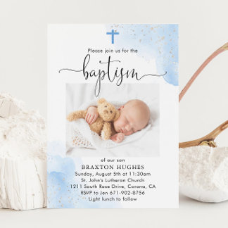 Blå och Silver Boy Baptism Dedication Inbjudningar