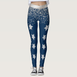 Blå och Silver Cheer eller Borll Spandex Leggings