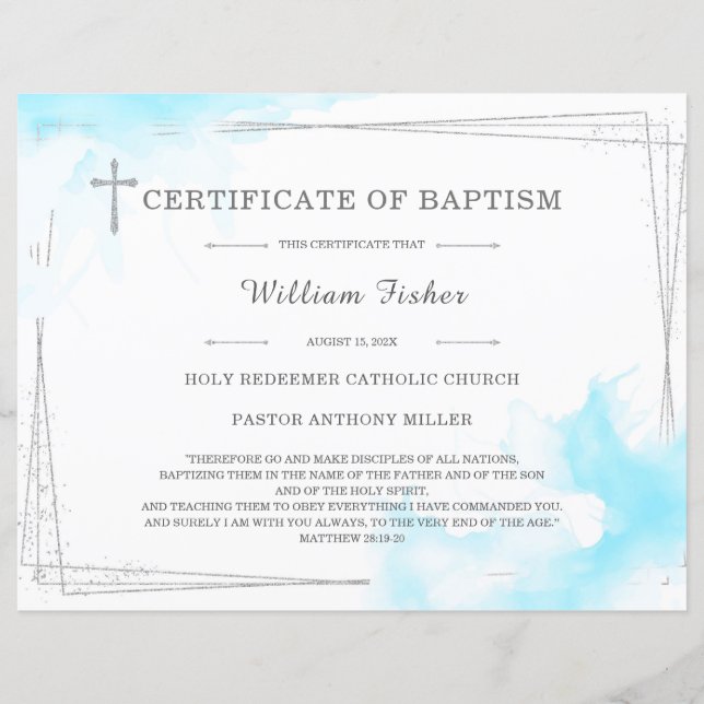 Blå och Silver Dopcertifikat (Framsida)