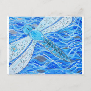 Blå och Silver Dragonfly Painting Vykort