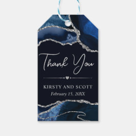 Blå och Silver Faux Glitter Agate Bröllop Presentetikett