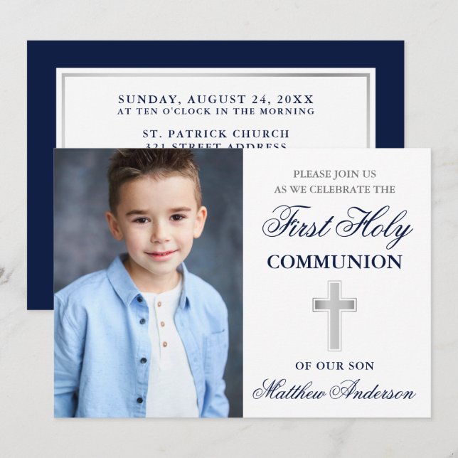 Blå och Silver första Heligans foto Inbjudningar (Fram/baksida)