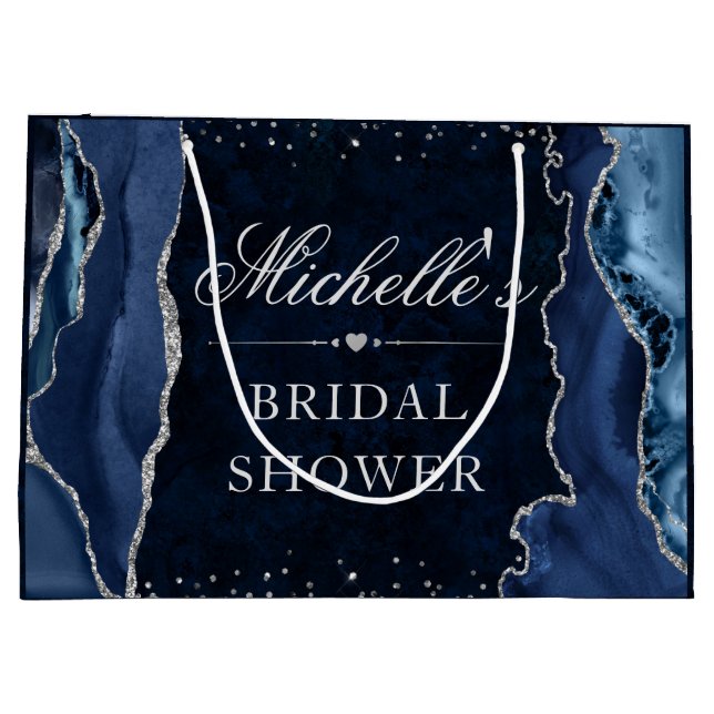 Blå och Silver Glitter Agat Bröllopsdusch (Baksidan)
