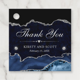 Blå och Silver Glitter Marble Bröllop Gåvor Etiketter