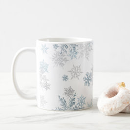 Blå och Silver Grått Winter Wonderland Snowflake Kaffemugg