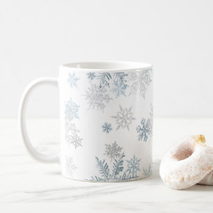 Blå och Silver Grått Winter Wonderland Snowflake Kaffemugg