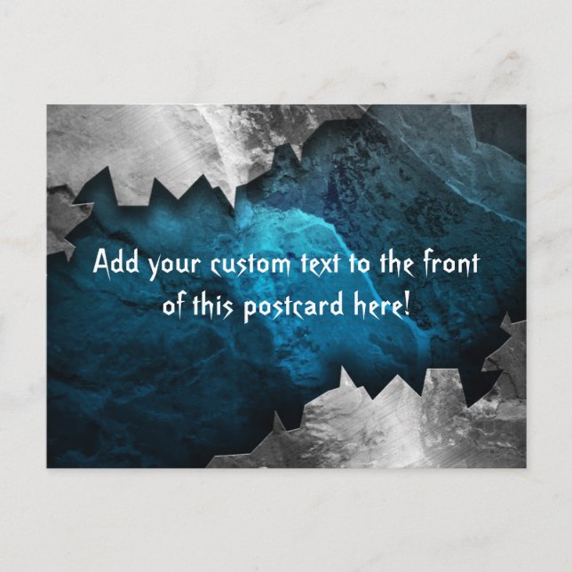 Blå- och Silver-grunge Metall/stendesign Vykort (Framsida)